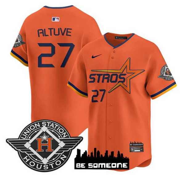 Mens Houston Astros #27 Jose Altuve Orange 2025 City Connect Limited Stitched Jersey Dzhi->houston astros->MLB Jersey